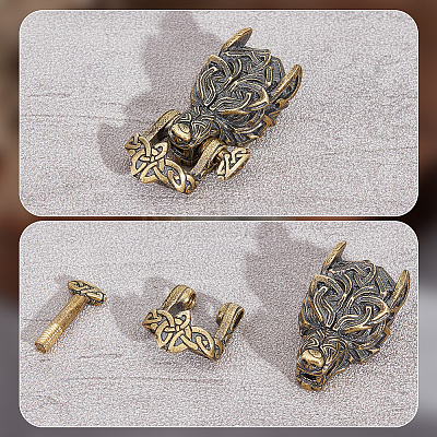 HOBBIESAY 1PC Tibetan Style Wolf Shaped Brass Shackle Clasps FIND-HY0002-78-1