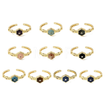 Hexagon Brass Pave Natural Gemstone & Cubic Zirconia Cuff Bangles for Women BJEW-Z172-01G-1