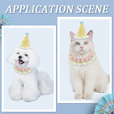 Cotton Cat Collar & Pet Hat Sets AJEW-WH20006-344B-1