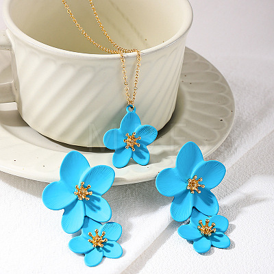 Flower Alloy Stud Earring & Pendant Necklaces Sets for Women WGBA4E6-01-1