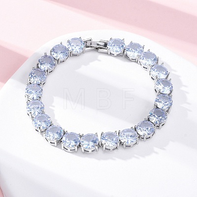 Brass Pave Clear Cubic Zirconia Flat Round Link Chain Bracelets for Women BJEW-A034-02P-1