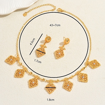 Vintage Ethnic Style Alloy Zircon Hollow Floral Filigree Charm Necklace & Stud Earring Sets for Women JI8843-1