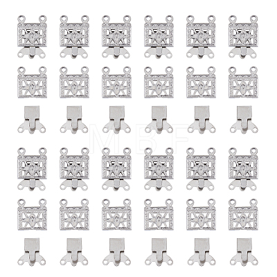 100 Sets 2-Strands 4-Holes 304 Stainless Steel Box Clasps STAS-DC0012-94-1