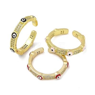 Brass Micro Pave Clear Cubic Zirconia Enamel Cuff Rings for Women RJEW-L113-022G-1