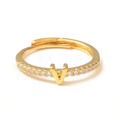 Clear Cubic Zirconia Initial Letter Adjustable Ring RJEW-C052-01G-V-1