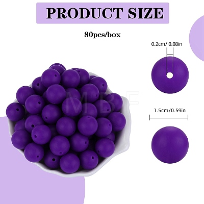 80Pcs Round Silicone Focal Beads SIL-SZ0001-24-05-1