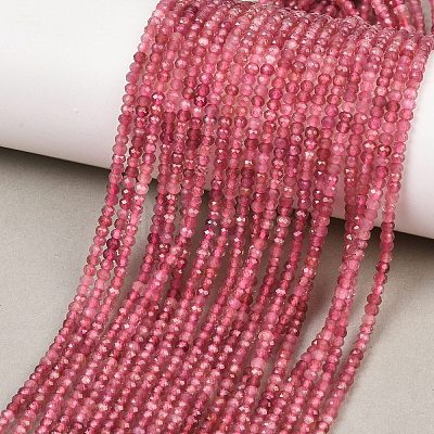 Faceted Rondelle Natural Pink Tourmaline Beads Strands G-F289-45-01-1
