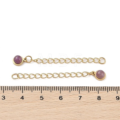 Ion Plating(IP) 316 Surgical Stainless Steel Curb Chain Extender with Natural Amethyst Round Charm STAS-A097-01G-16-1