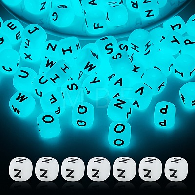 20Pcs Luminous Cube Letter Silicone Beads 12x12x12mm Square Dice Alphabet Beads with 2mm Hole Spacer Loose Letter Beads for Bracelet Necklace Jewelry Making JX437Z-1