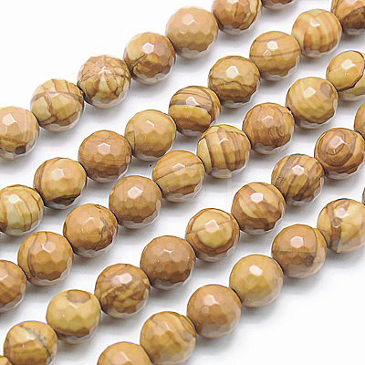 Natural Petrified Wood Beads Strands G-G542-6mm-06-1