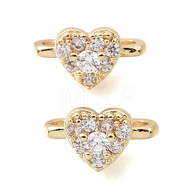 Brass Micro Pave Clear Cubic Zirconia 2-Loop Heart Spacer Bars KK-C258-05LG-1
