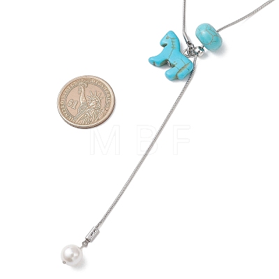 4Pcs 4 Color Dyed Synthetic Turquoise Horse with Shell Pearl Beads Pendant Necklaces NJEW-JN05895-1