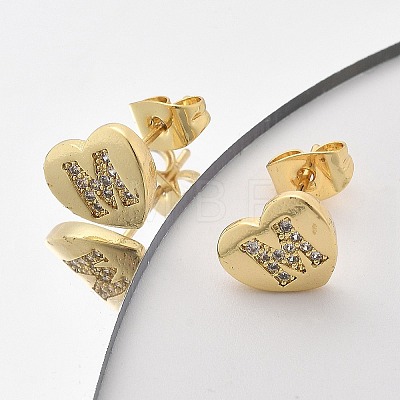 Rack Plating Brass Micro Pave Clear Cubic Zirconia Stud Earrings EJEW-K299-01G-M-1