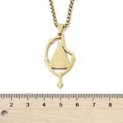 304 Stainless Steel Nossa Senhora Aparecida Virgin Pendant Box Chain Necklaces NJEW-H055-07G-1