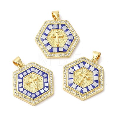 Cross Theme Brass Micro Pave Cubic Zirconia Pendants KK-K385-035G-1