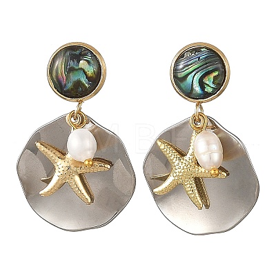 2 Pairs Paua Shell with Non-Tarnish 201 Stainless Steel Stud Earrings EJEW-JE07477-1