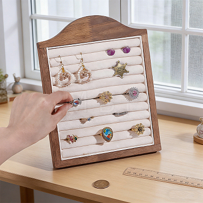 Wooden Photo Frame Shaped Ring Display Easels RDIS-WH0032-008B-1
