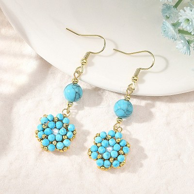 Natural & Synthetic Mixed Stone and Shell Pearl Braided Dangle Earrings EJEW-MZ00789-1