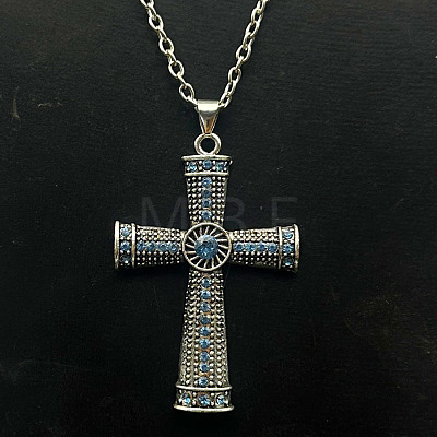 Platinum Alloy Rhinestone Cross Pendant Necklaces NX3454-5-1