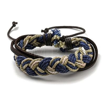 Adjustable PU Leather & Waxed Cords Braided Multi-strand Bracelets BJEW-F468-03-1