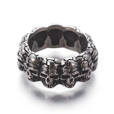 Retro 304 Stainless Steel Skull Rings RJEW-L087-01AS-1