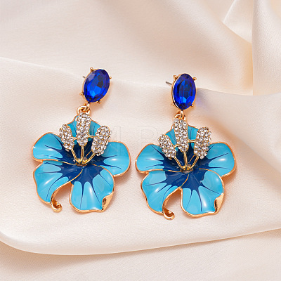Flower Alloy Rhinestone Dangle Stud Earrings FS-WG119D4-02-1