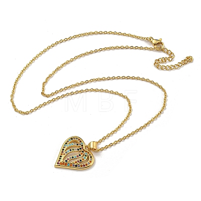 Brass Micro Pave Colorful Cubic Zirconia Peach Heart Pendant Necklaces for Women NJEW-Q346-01G-01-1