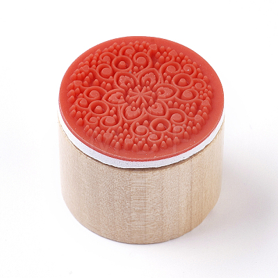 Floral Pattern Wooden Rubber Stamp AJEW-WH0109-97F-1