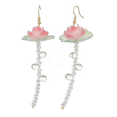 Lotus Flower Brass Dangle Earrings EJEW-TA00796-1