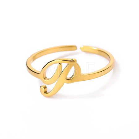 Adjustable 201 Stainless Steel Letter Open Cuff Rings for Women FS-WG61269-16-1