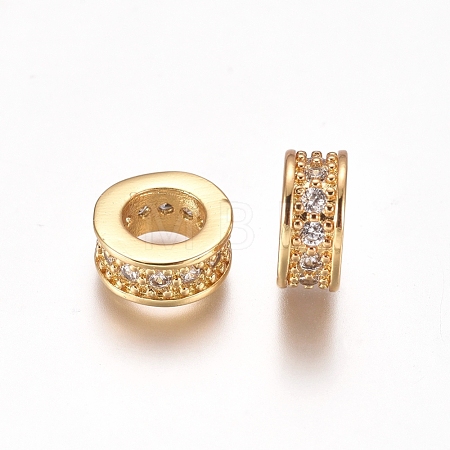 Brass Micro Pave Clear Cubic Zirconia European Beads ZIRC-I038-23G-1