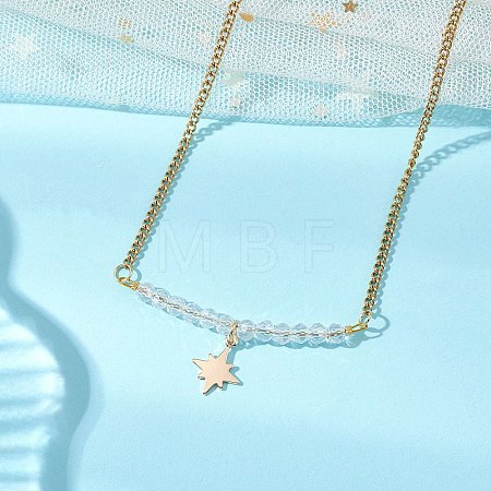 Electroplate Glass Faceted Rondelle Beaded Alloy Pendant 304 Stainless Steel Curb Chain Necklaces for Women NJEW-JN05764-03-1
