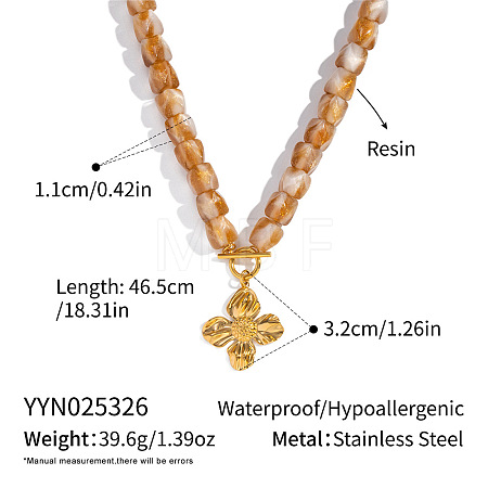 Vintage 304 Stainless Steel Flower Pendant Resin Polygon Beaded Necklaces IT6760-2-1