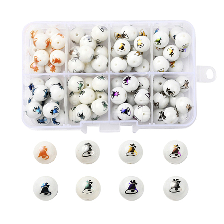 80Pcs 8 Colors Christmas Opaque Glass Beads EGLA-YW0001-07-1