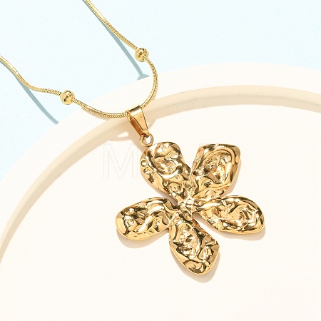 304 Stainless Steel Textured Flower Pendant Necklaces for Women NJEW-C117-01A-G-1