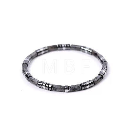 Bohemian Natural Labradorite & Platinum Synthetic Non-magnetic Hematite Beaded Stretch Bracelets for Women Men NY1304-3-1