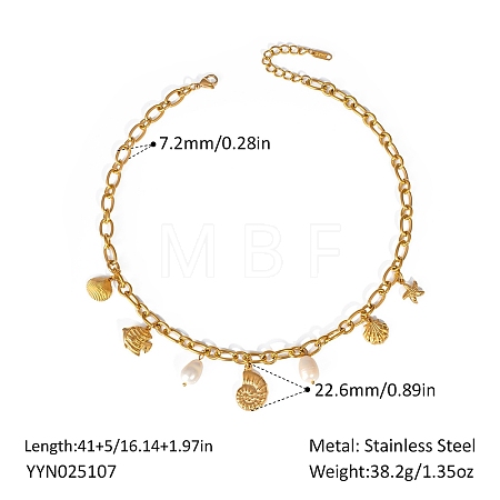European Ocean Stainless Steel Pendant Necklaces with Pearl IA7525-2-1