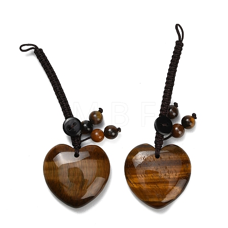 Heart Natural Tiger Eye Pendant Decorations G-K353-07B-1