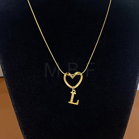304 Stainless Steel Heart with Initial Pendant Necklaces for Women FS-WG4DC9E-12-1