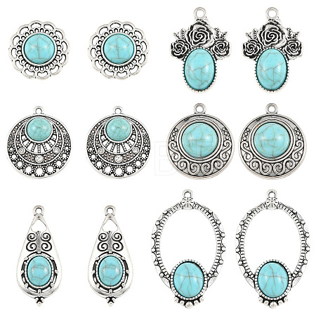 12Pcs 6 Styles Dyed Synthetic Turquoise Pendants FIND-SZ0019-80-1