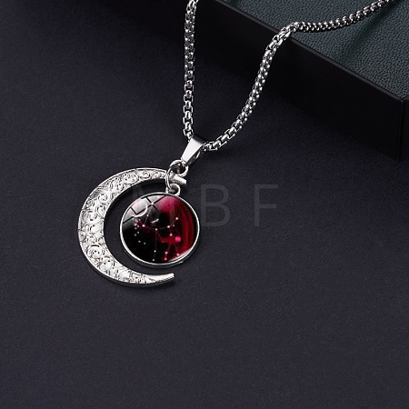 Alloy & Glass Luminous Moon Constellation Pendant Necklaces WG12A0F-08-1