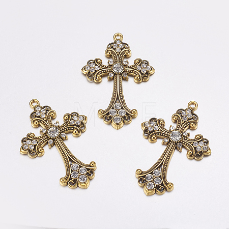 Alloy Rhinestone Cross Big Pendants ALRI-1475-AG-NR-1