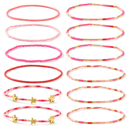 12Pcs Christmas Glass Seed Bead Stretch Bracelet Set ZO6526-7-1