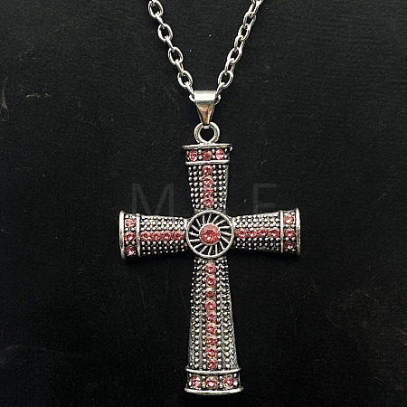 Platinum Alloy Rhinestone Cross Pendant Necklaces NX3454-8-1