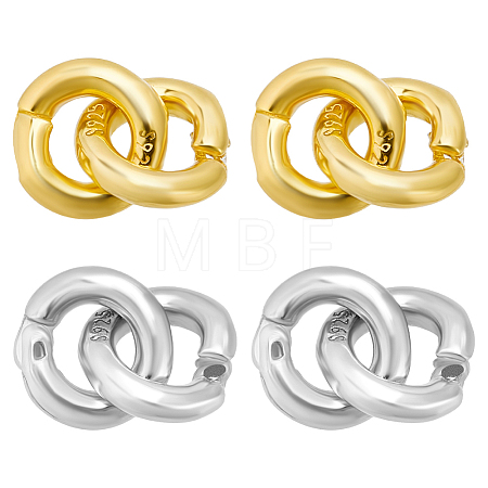 4Pcs 2 Colors 925 Sterling Silver Duoble Loop Linking Rings STER-BC0004-54-1