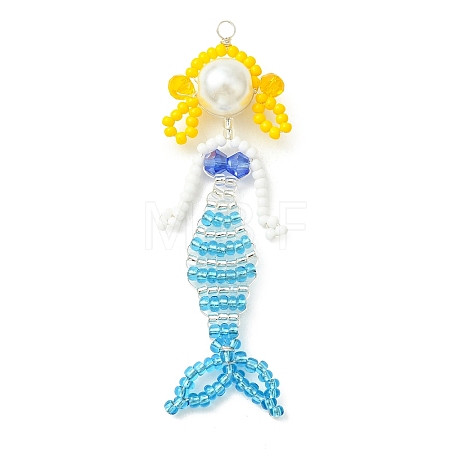 Copper Wire Wrapperd Glass Seed Beads Big Pendants PALLOY-MZ01442-03-1