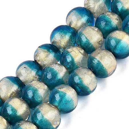 Handmade Lampwork with Gold Powder Beads Strands LAMP-N037-06B-02-1