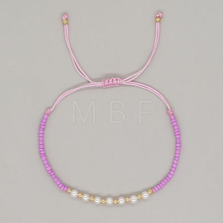 Adjustable Imitation Pearl and Glass Seed Beaded Braided Bracelets for Women NV1607-2-1