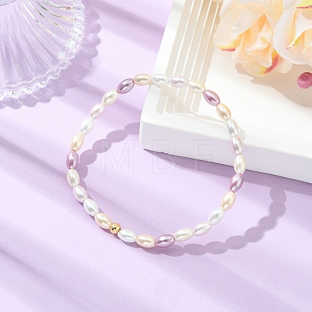 Electroplated Shell Pearl & Brass Beads Stretch Bracelets for Women BJEW-JB13818-1