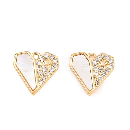 Valentine's Day Brass Pave Clear Cubic Zirconia Shell Charms KK-L274-03G-1